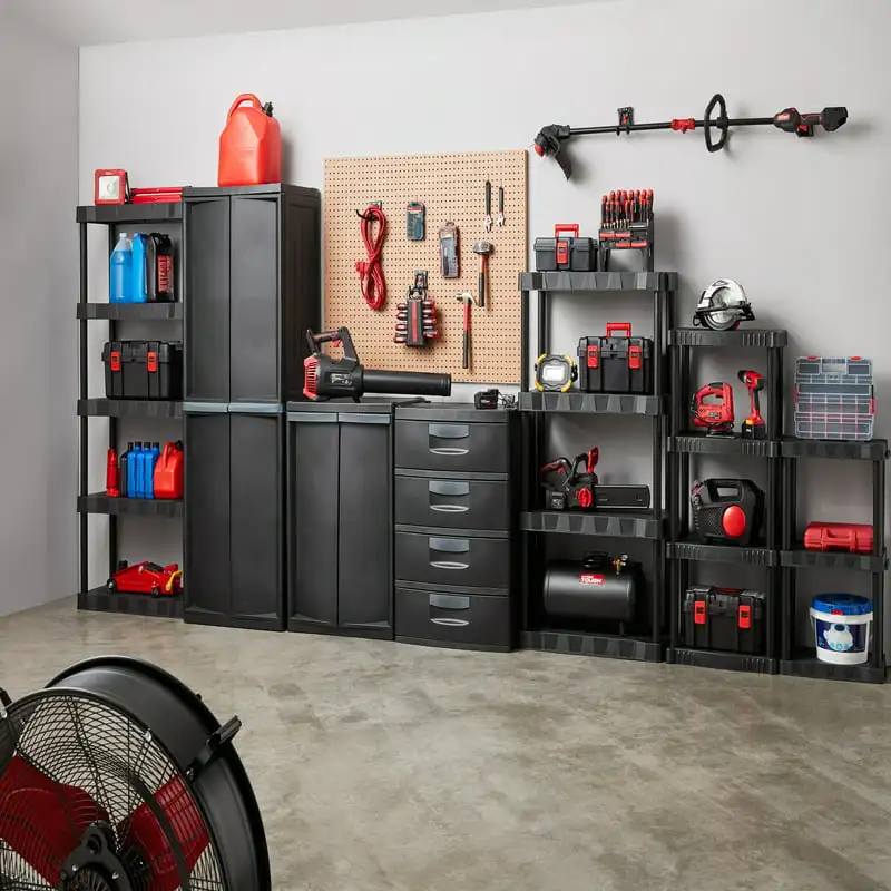 Black 4Tier Plastic Garage Storage Shelving Unit (40 W X