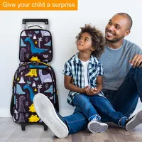 3PCS Kids Rolling Backpack, Boys Roller Wheels Bookbag, Wheeled School Bag with Lunch Bag - Dinosaur 5