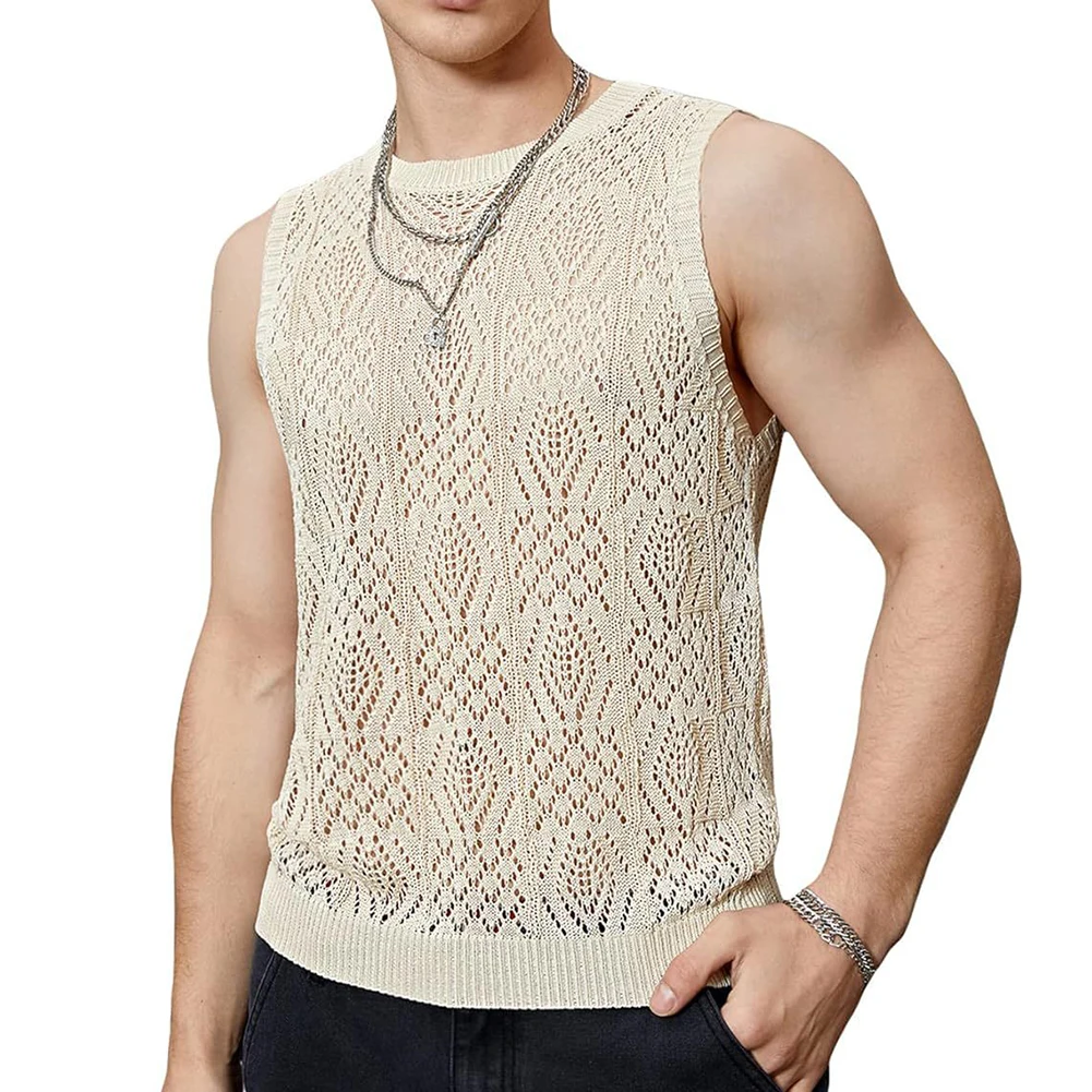 Description Picture 4 of itemStreetwear Vest Fashion Hollow Out Mesh Knitted Tanks Men Polyester S-2XL Streetwear Summer Sleeveless Tank Top