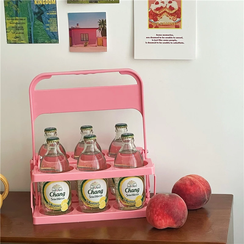Pink Storage Basket Korean Ins Style Portable Foldable Beer Basket