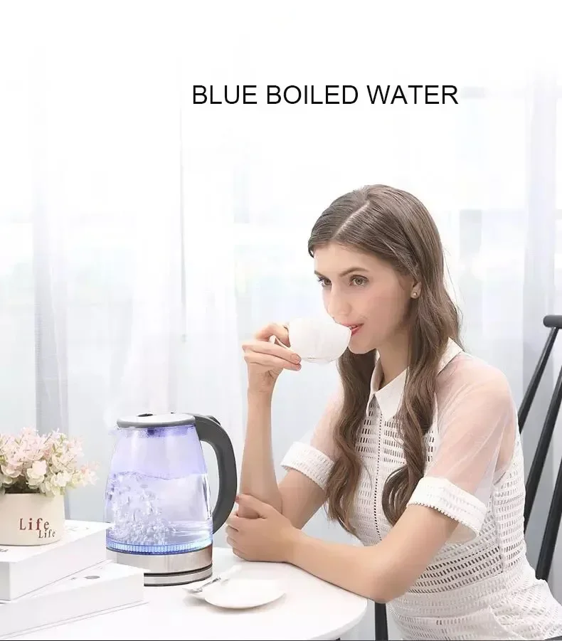 Electric Glass Kettle 1.5L Borosilicate Tea Pot with Heating Base Fast Boil Water Heater for Home Office Tea Coffee 6