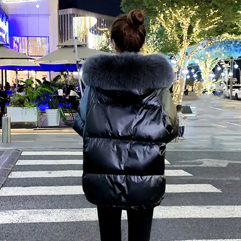 2023 New Women Down Jacket Winter Coat Female White Duck Down Leave-In Parkas Short-Length Outwear Loose Furred Collar Overcoat