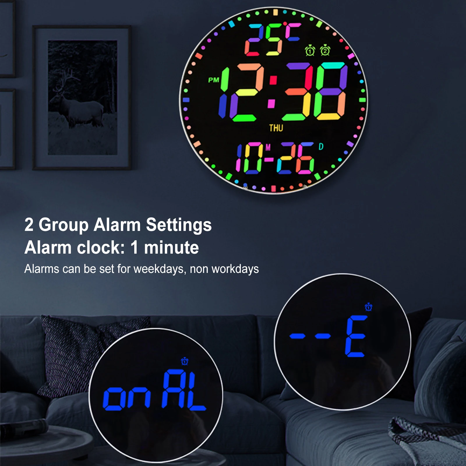 WallClockforHomeOfficeRGBDazzleColorRoundWallClockLEDClock