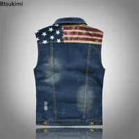 Nueva chaqueta sin mangas de pantalones vaqueros de algodón para hombre, chaleco vaquero azul oscuro, chaleco vaquero para hombre, chaquetas de ocio para hombre, Tops de talla grande 2