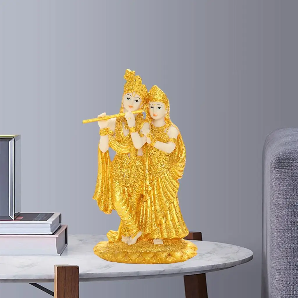 Lord Radha Krishna Buddha Statue Playing Flute Indian Sculptures Figurines Ornaments Home Garden Buddha Decoration Statues