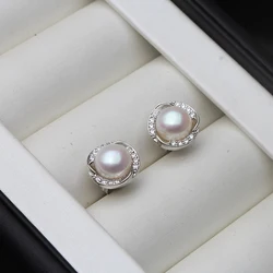 Elegant Freshwater Black Pearl Earrings in 925 Silver - Perfect Gift (White pearl earring)