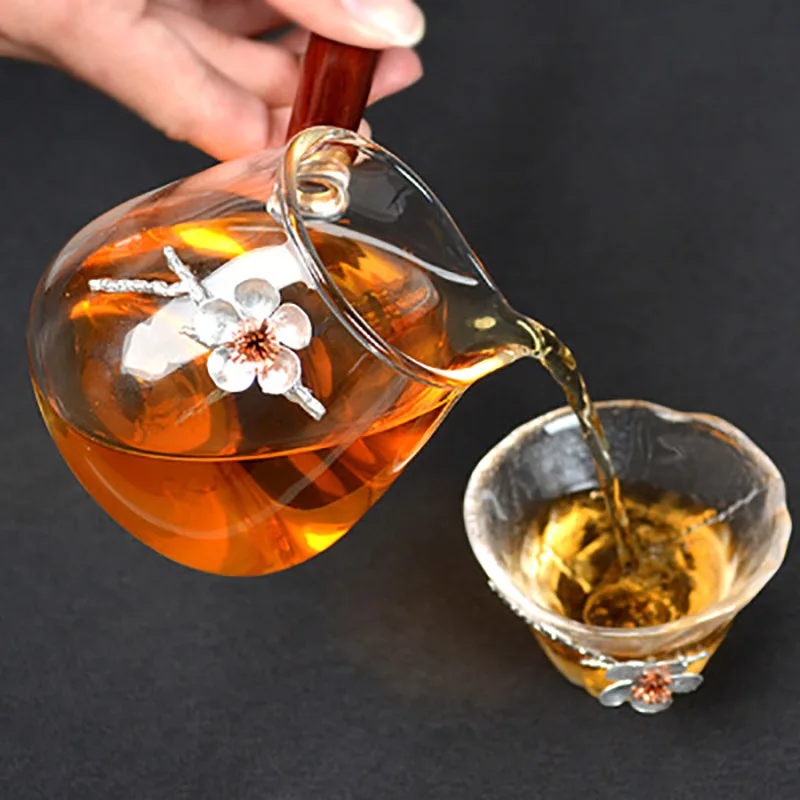 Glass Tea Infuser Pot, Heat Resistant Teapots Cup with Wood Handle, Kung Fu Puer, Drinkware, Tea Service, Office, Home Kettle
