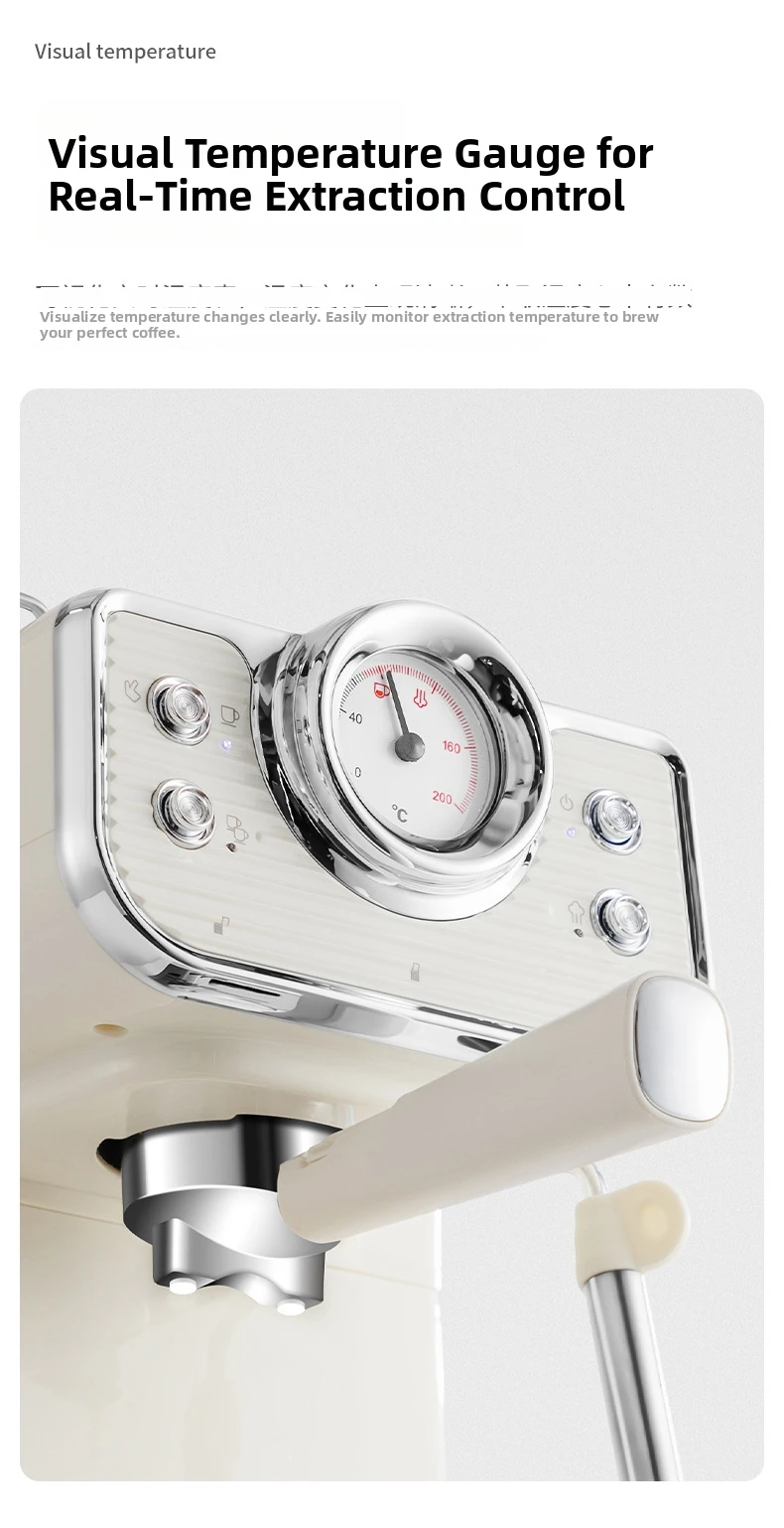 Italienische halbautomatische Kaffeemaschine für den Haushalt, klein, 20 Bar, Hochdruck-Extraktion, manueller Dampf, Milchschaum, schnelle Erwärmung – Detail 7