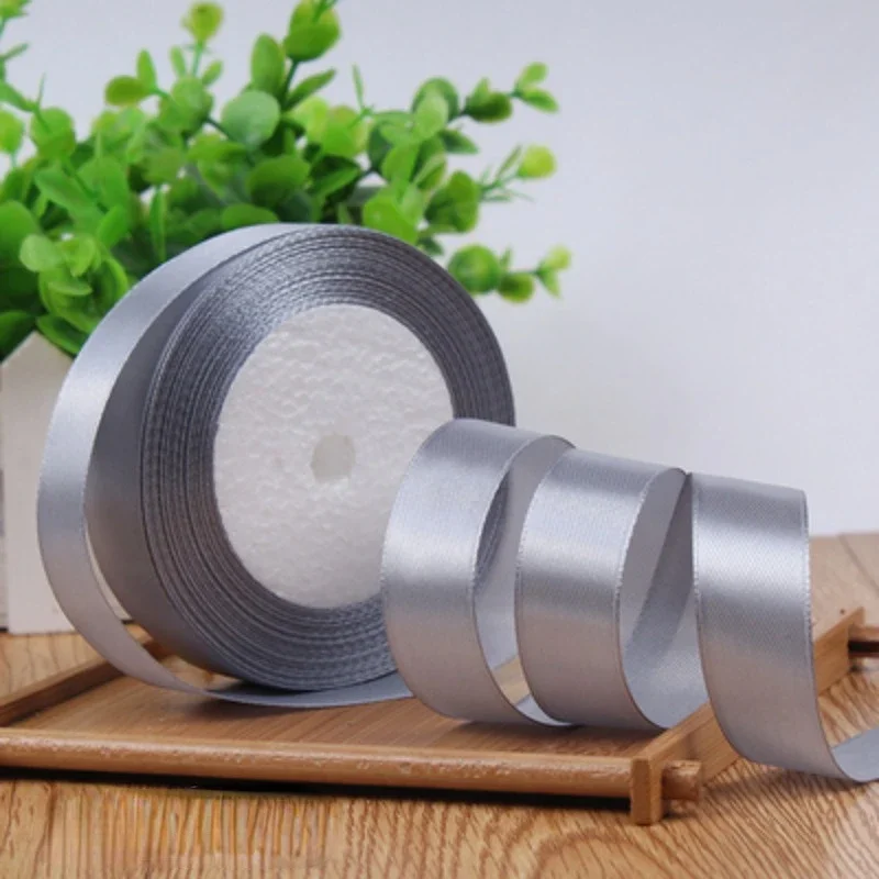25yadrs/Roll 6-10-15-20-25-40-50mm Silver Gray Satin Ribbons Christmas Halloween Wedding Birthday Party Gift Wrapping Ribbon