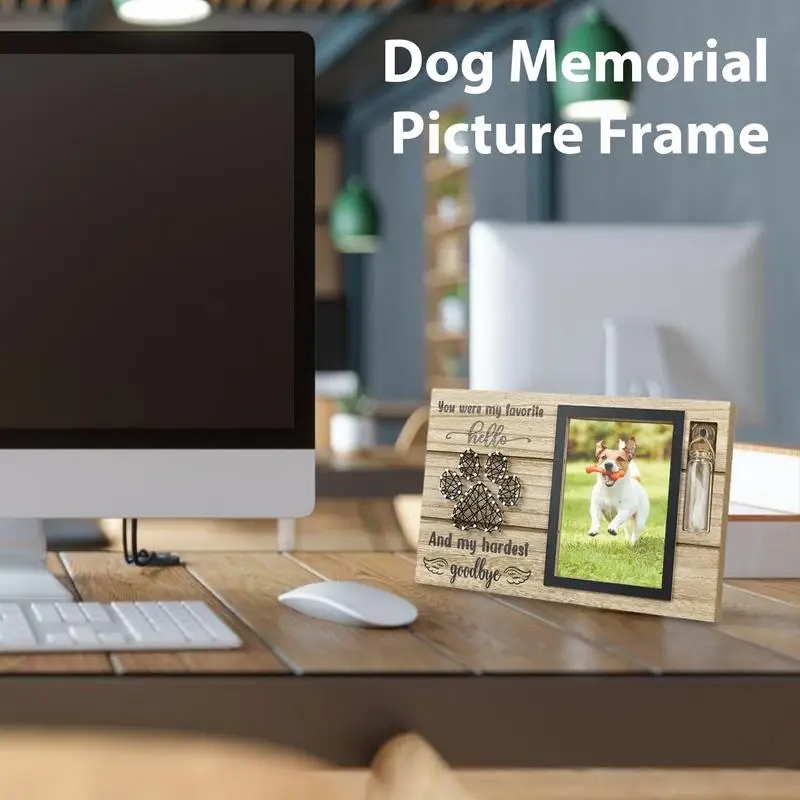 Pet Memorial Photo Frame Wood Pet Keepsake With Urns Bottle Dogs Ashes Dogs Loss Sympathy Gift Dog Dad Cat Mom Pet Memorial Stones
