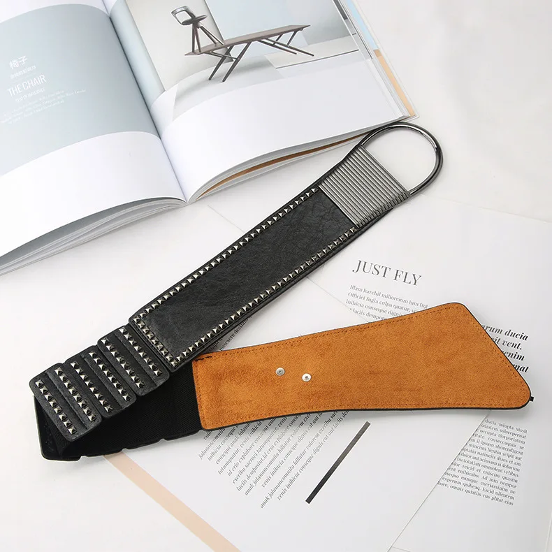 Luxury Ladies Wide Belt Elastic Vintage Buckle Leather Wide Fashion Wild Pin Buckle Women's Belt Waist Seal Belt  Dress Belt