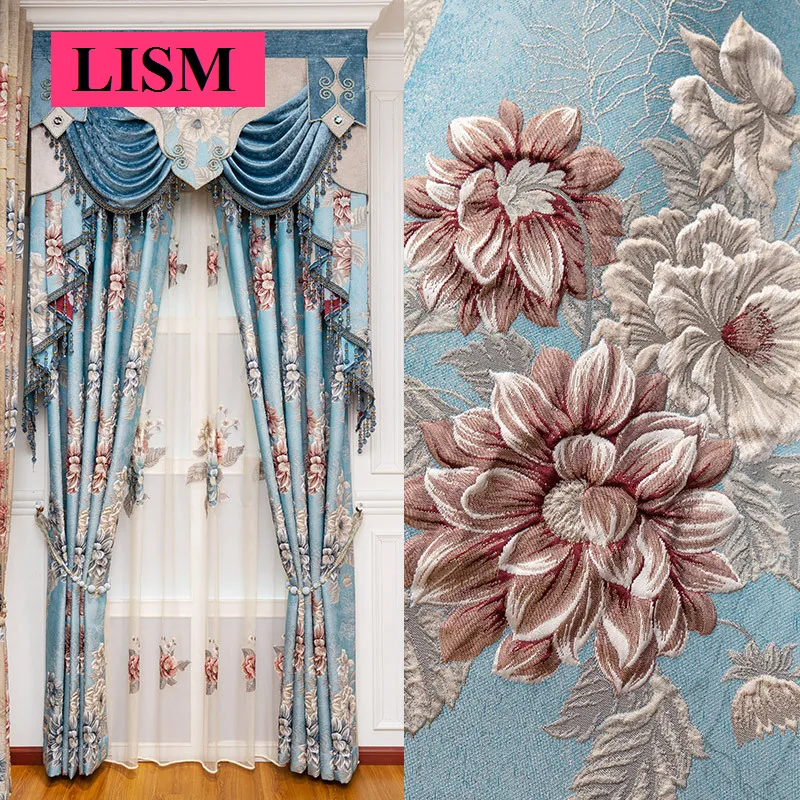 

European Luxury Embossed Curtains for Living Room Bedroom Blackout Thicken High Precision Decor Custom Jacquard Valance Tulle