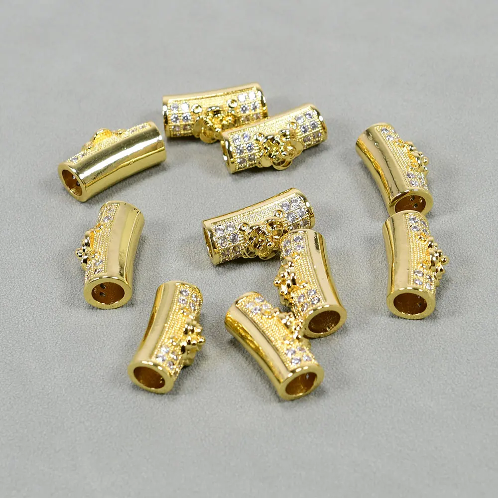 APDGG 10 Pcs Fashion Metal Brass Flower Micro Pave Cz Cylinder Spacer Beads For Jewelry Making DIY Charms Fit Copper Accessories