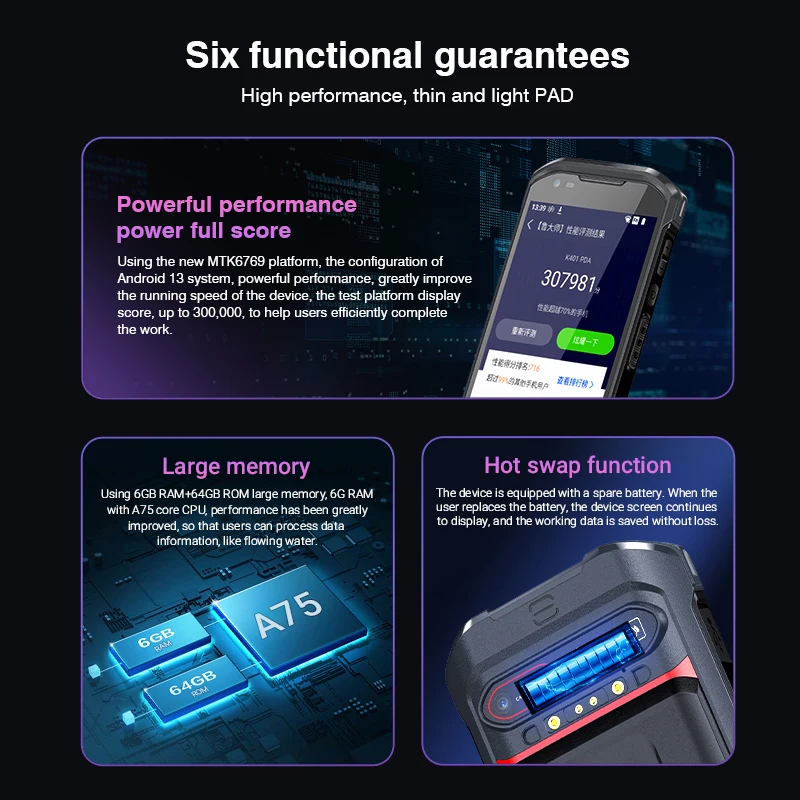 Android 13 6+64GB PDA Data Collector Terminal 1D 2D Barcode Scanner NFC 5200mAh 5.5inch Inventory Machine MTK6769 Google Wifi BT