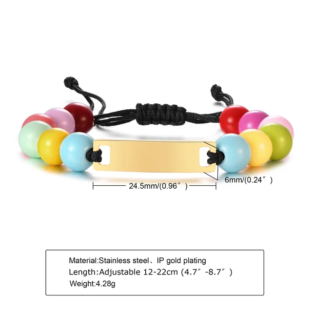 Custom Personalized Name Baby ID Bracelet, Stainless Steel Curb Chain Link Crown Bracelet Newborn Gilrs Boy Gifts Not Allergic BR-1019G gold