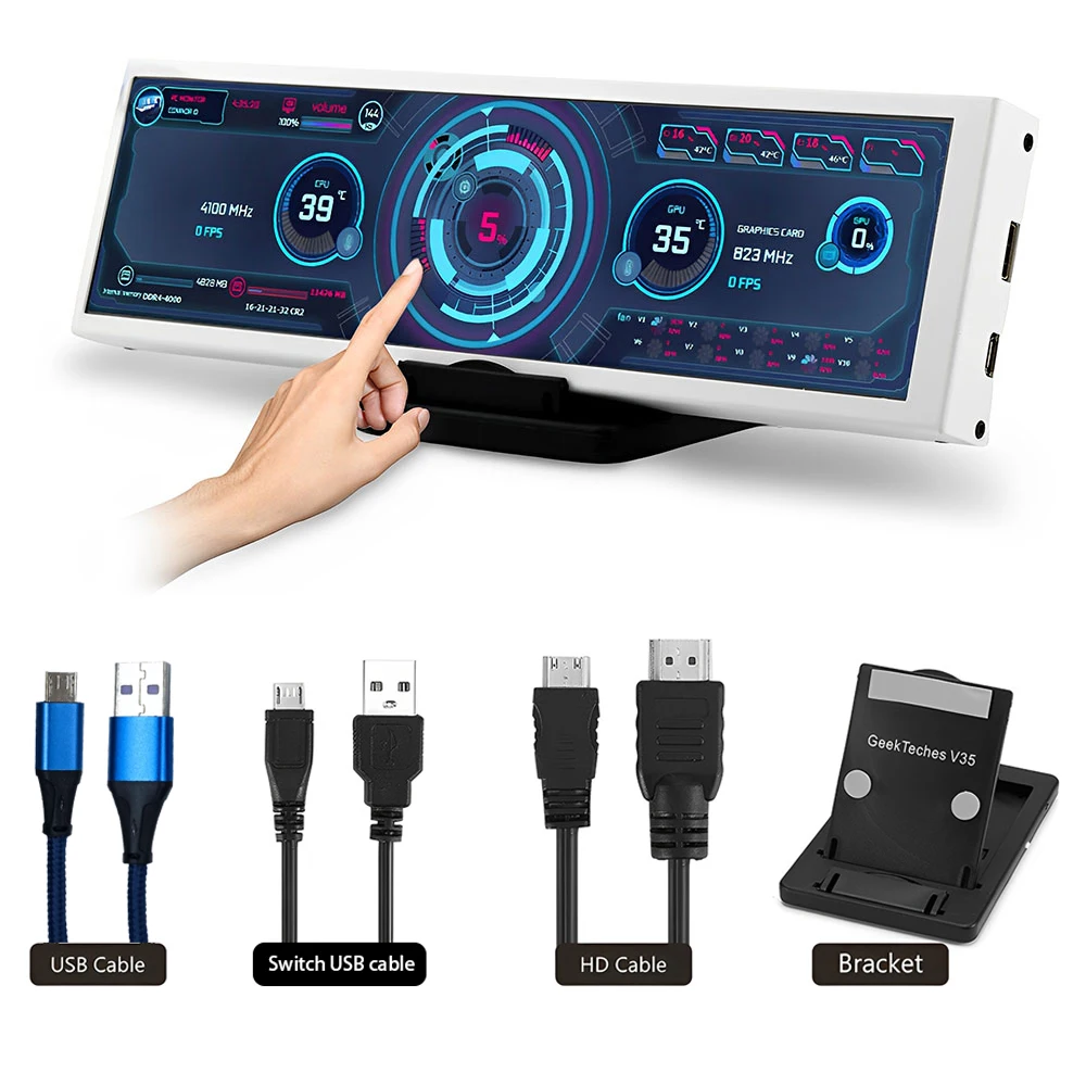 

8.8 Inch Long Strip LCD Screen HDMI-compatible USB Port 1920*480 Secondary Monitor AIDA64 Sub Display CPU GPU SSD Information