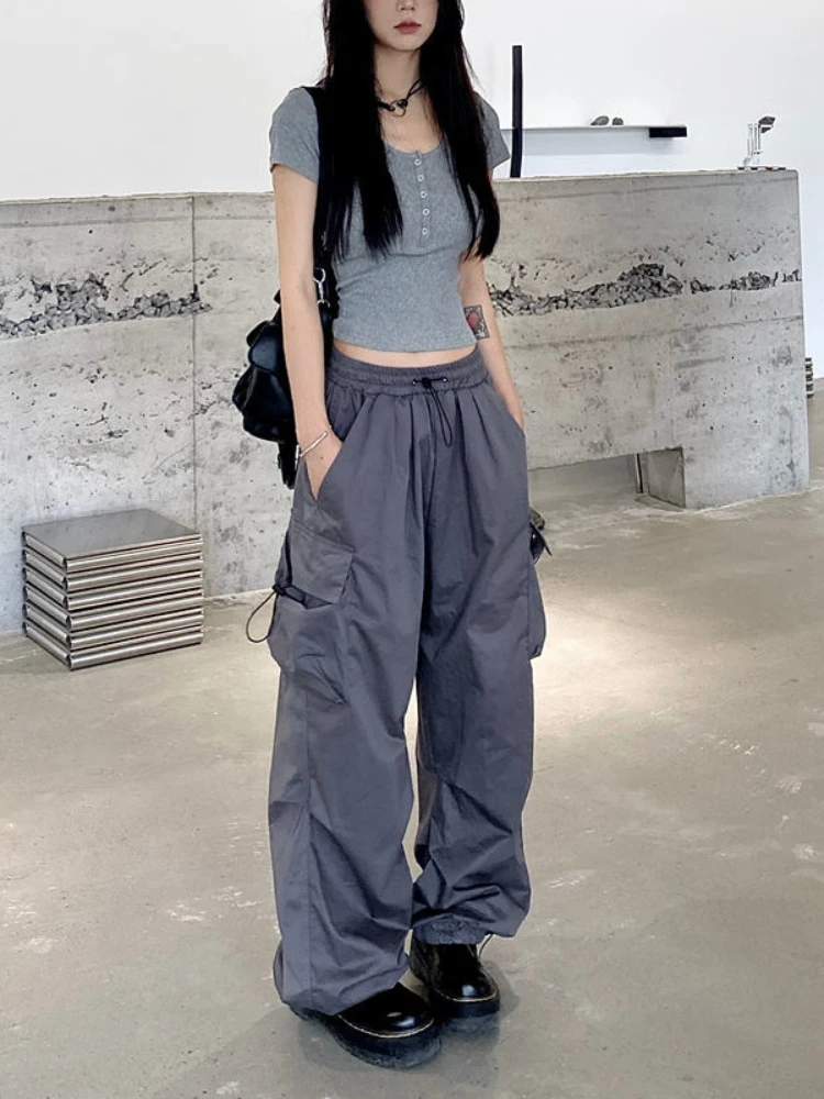 HOUZHOU Harajuku Parachute Pants Y2K Streetwear Wide Leg Baggy Cargo  Trousers Female Hippie Korean Edgy Style Jogging Sweatpants