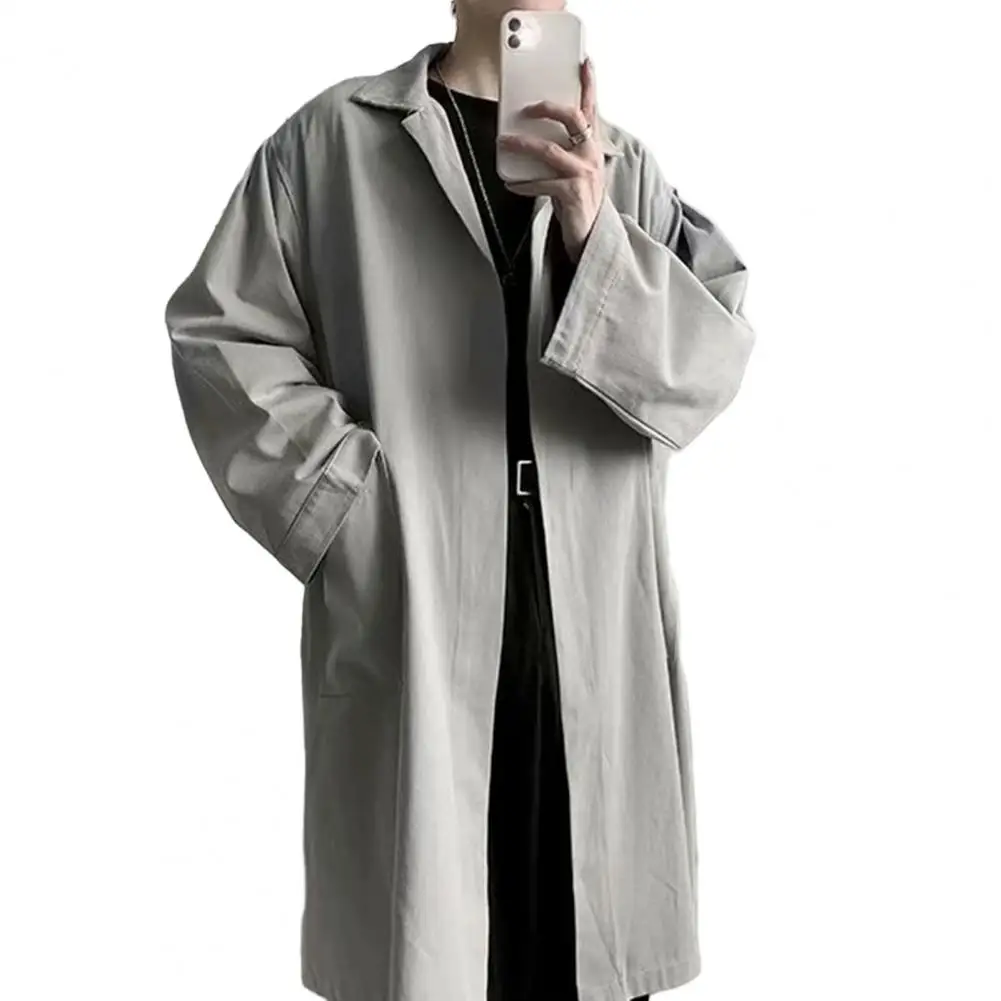 Description Picture 4 of itemBreathable Men Coat Stylish Lapel Trench Coat for Men Breathable Wrinkle-resistant Solid Color Spring Autumn Jacket for Men's