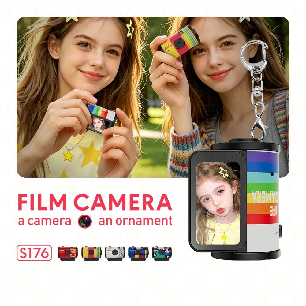 S176 빈티지 미니 디지털 카메라 1080P HD 비디오 캠코더 1.47인치 IPS 스크린 레트로 필름 필터 휴대용 포켓 카메라
