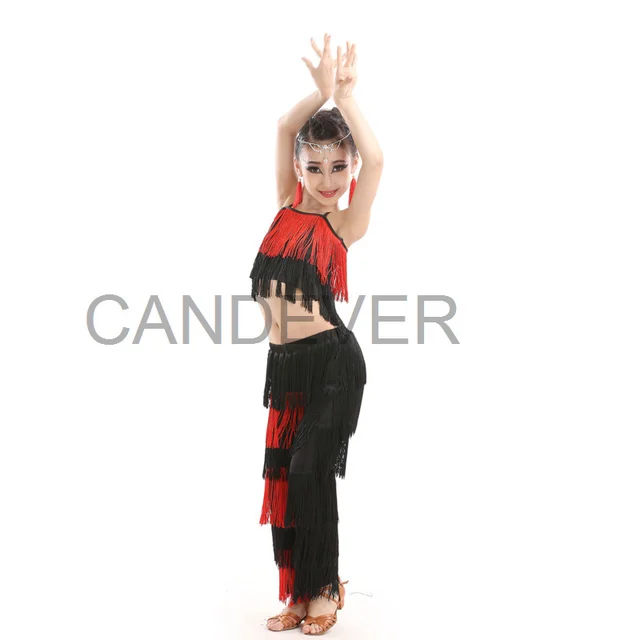 Vestito Da Ballo Latino Per Bambina AIEOE | Con Frange, Guanti E Pantaloncini - Taglie 3-14 Anni - Foto 9