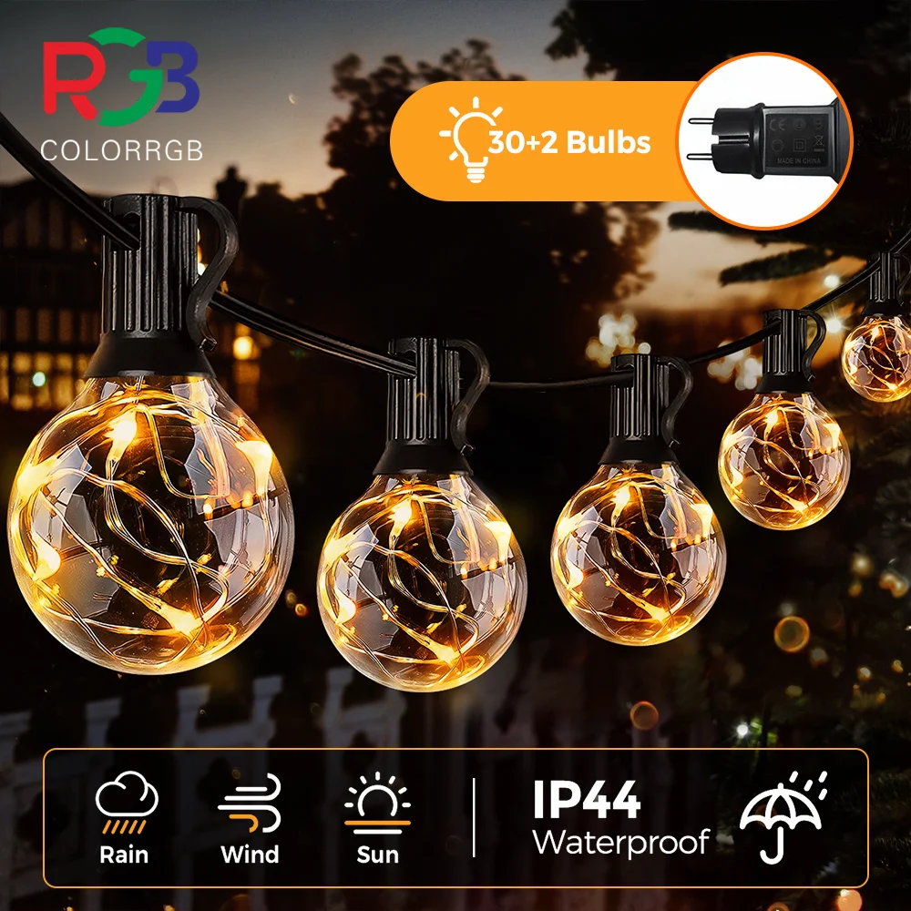 11.7M 32bulbs Outerdoor String light ,LED G40 Ball String Lights 8 mode Waterproof Outdoor Garden Garland Lights
