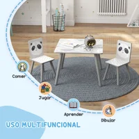 Ensemble table et 2 chaises Zonekiz, ensemble de meubles pour enfants 3 pièces pour enfants de plus de 3 ans avec bordure et panda gris et blanc 3