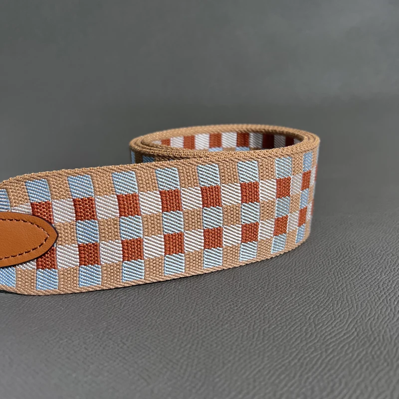 H 5cm Wide Checkerboard Weaving Canvas Swift Cowhide Suitable For Kelly Bag Shoulder Strap Bag DIY Accessories