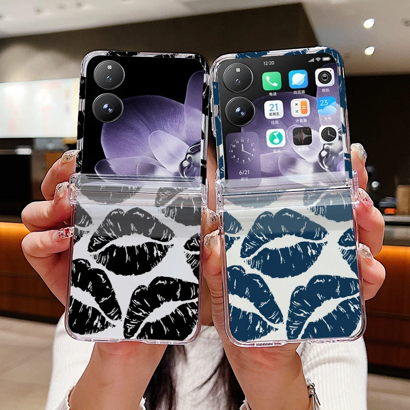 Hinged Kiss Lips Print Shockproof Clear PC Hard Folding Phone Case Cover
