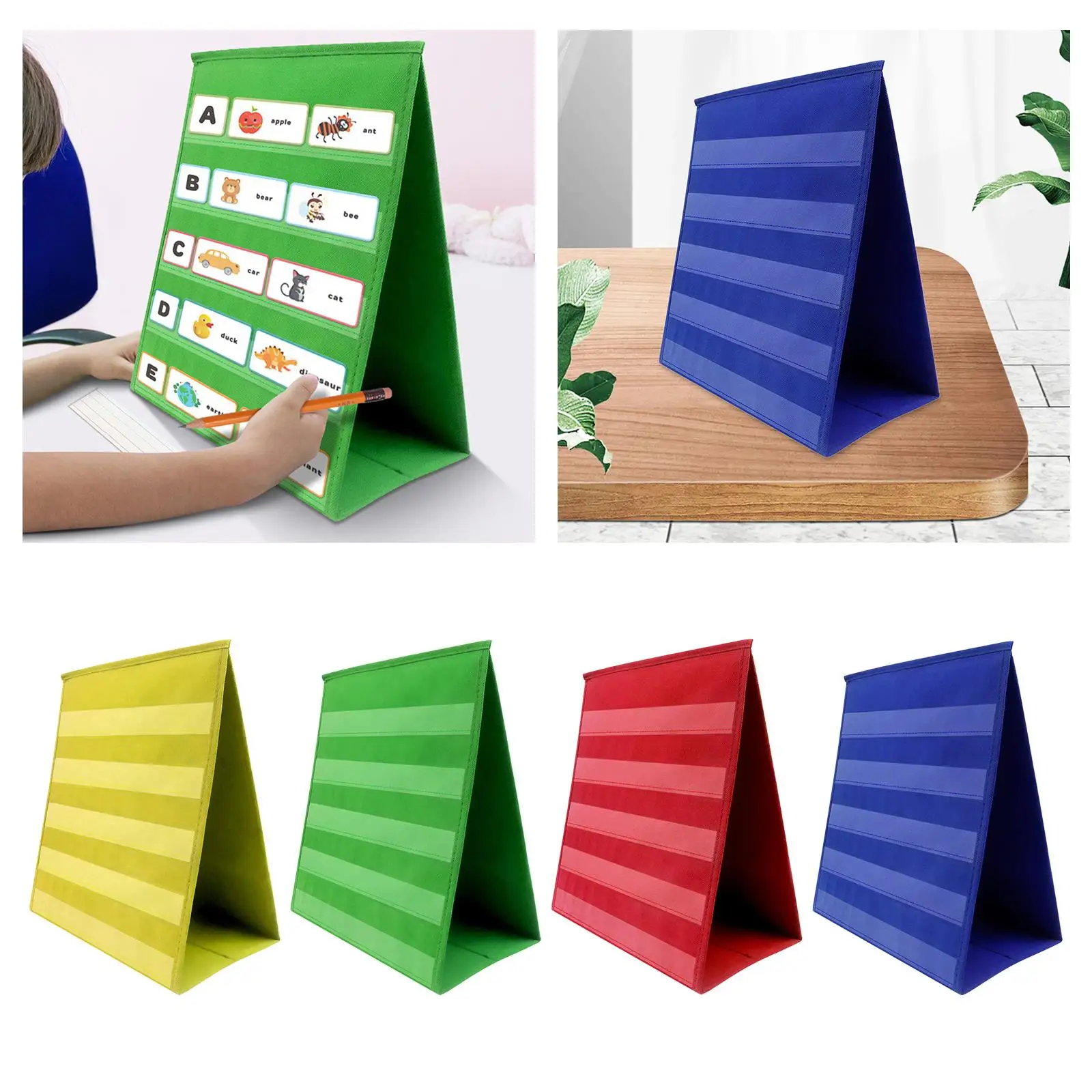 Visual Schedule Chart Tabletop Pocket Chart Self Standing Teaching Pocket Chart Double Sided Desktop Chart for Children Classroom Home