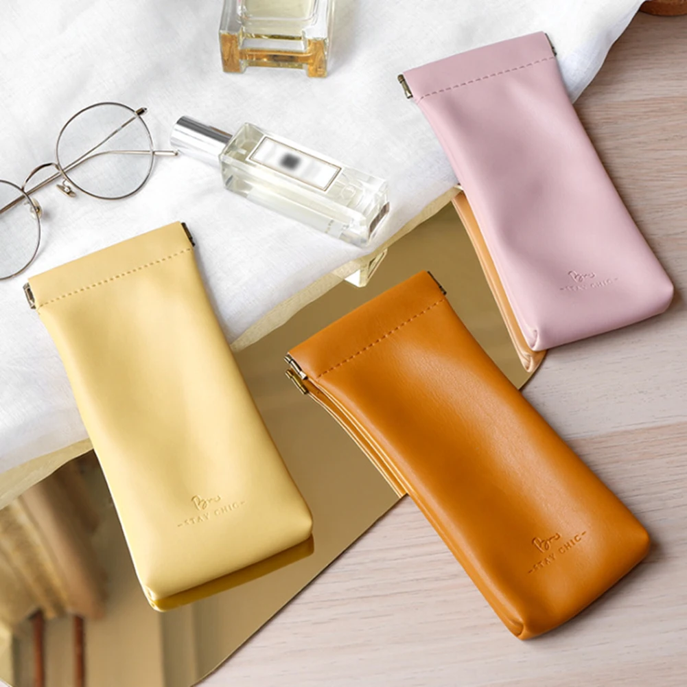2022 Soft Leather Reading Glasses Bag Case Waterproof Solid Sun Glasses