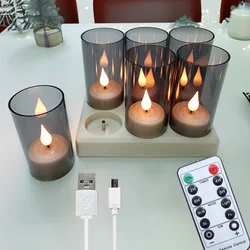 Set of LED Flameless Rechargeable Tea Light Candles with Black Holders - Home Decoration Lighting (With lampshade)