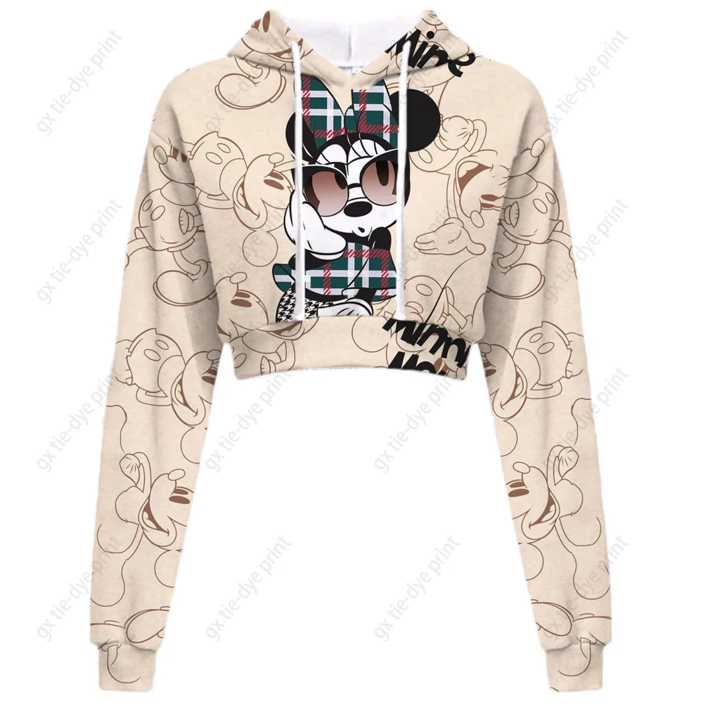 

Cartoon Disney Mickey Mouse Hoodie Women's Fashion 3D Printing Short Sweatshirt Long Sleeve Cartoon Anime Pullover