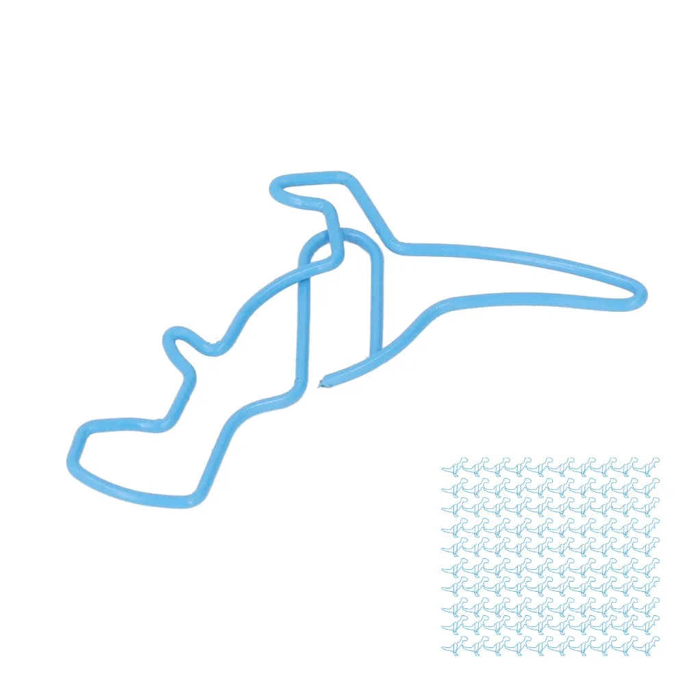 100Pcs 공룡 모양 재미 있은 종이 클립 43*35mm 플라스틱 코팅 금속 귀여운 종이 클립 내구성 블루 동물 모양 종이 클립