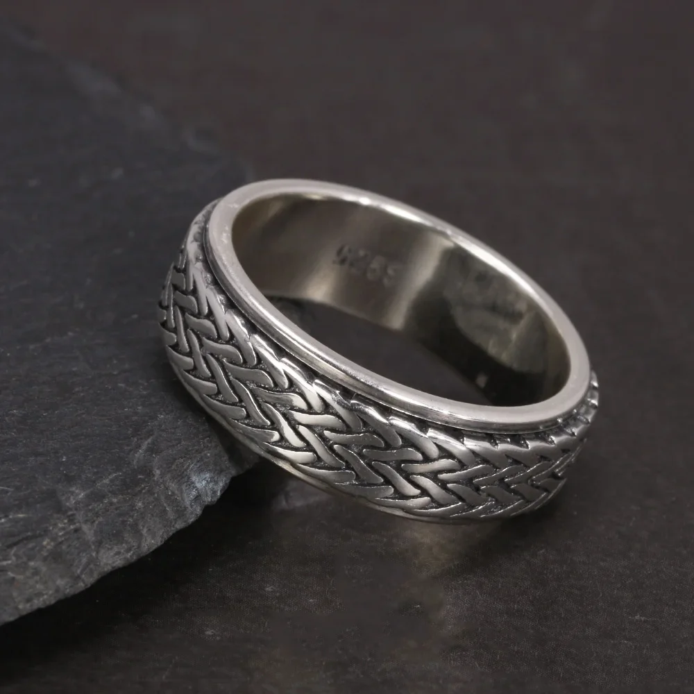 Silver Rings Silver Ring Rotating Ring 925 Sterling Silver Rotatable Rings For Men And Women Simple Hemp Rope Type Spinner Vintage Male Jewelry