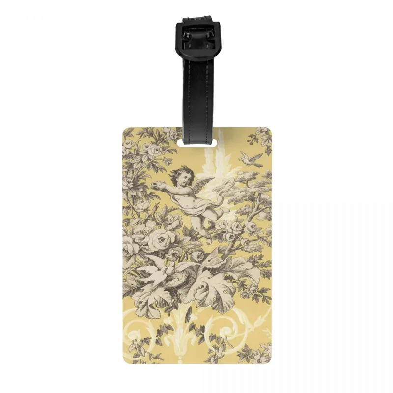 

French Toile De Jouy Luggage Tag With Name Card Antique Traditional France Art Privacy Cover ID Label for Travel Bag Suitcase