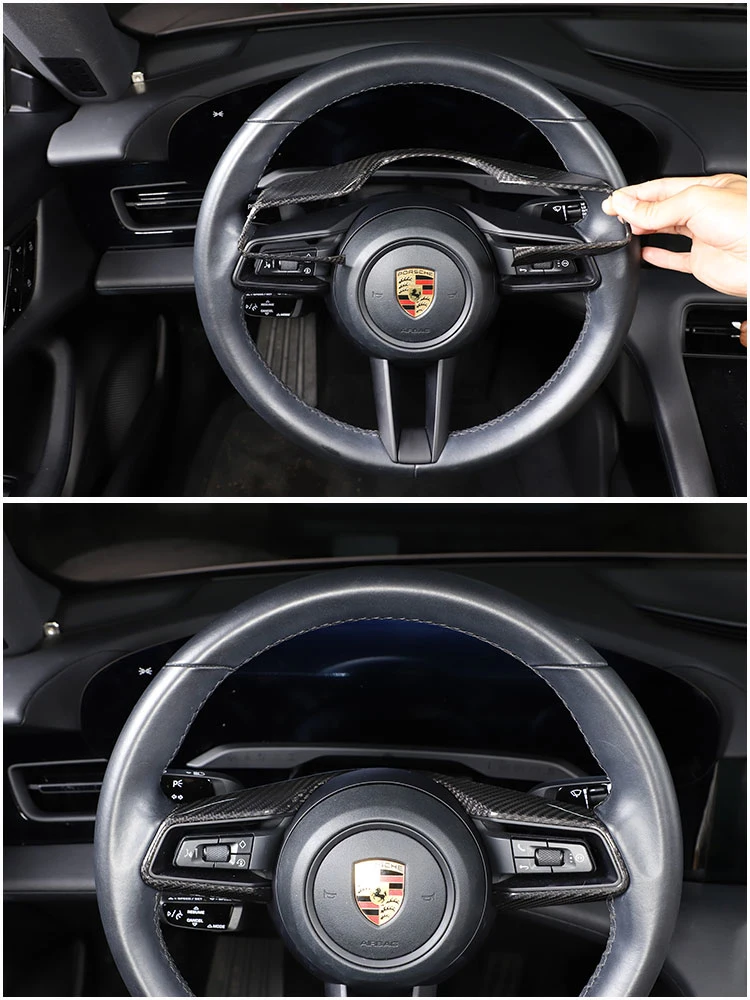 Bouton et volant de voiture en fibre de carbone véritable, autocollants en  forme de U, pièce décorative, Porsche 911, 992, 2019-2023