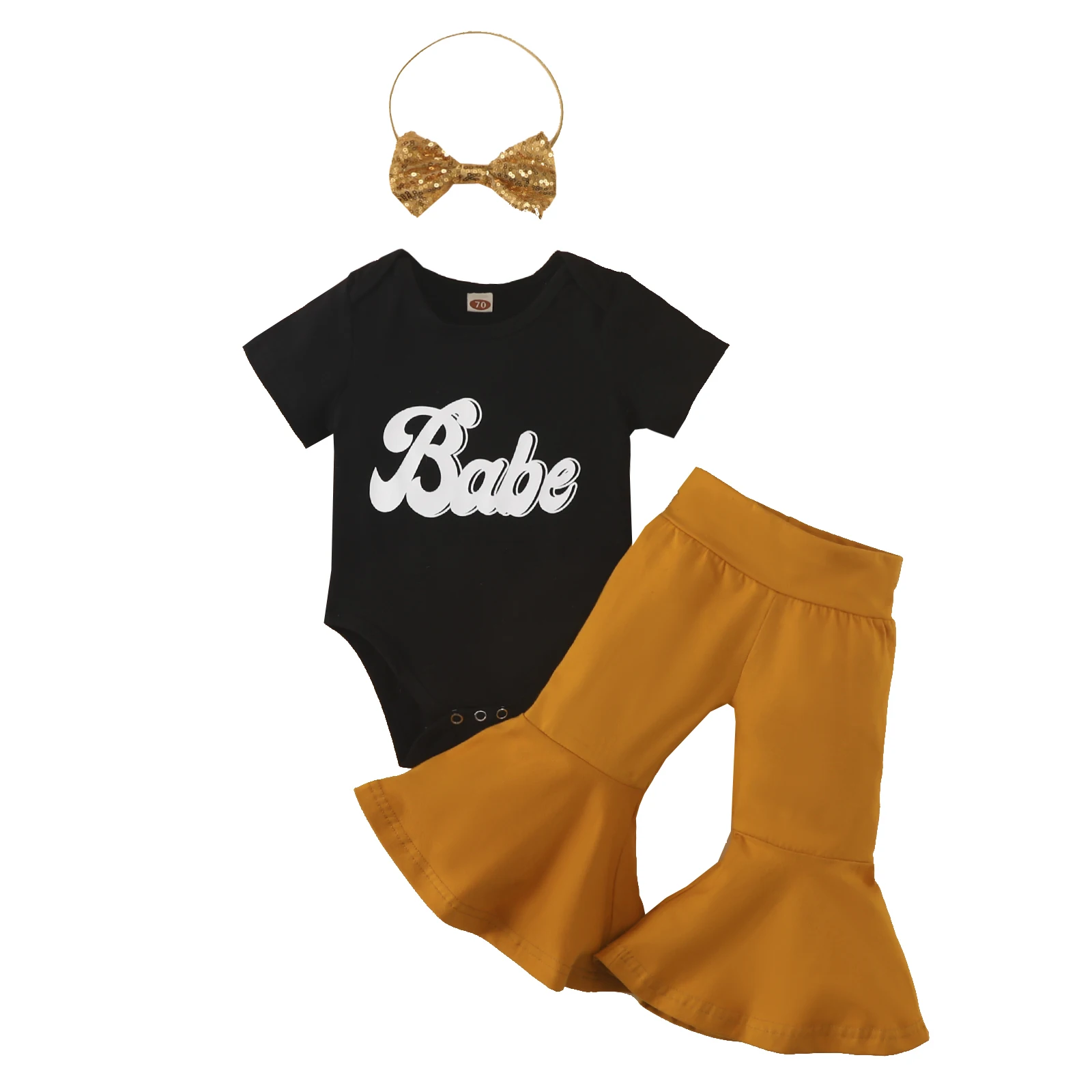 Lovely Baby Girl Pants Set, Short Sleeve Round Neck Lettering Romper