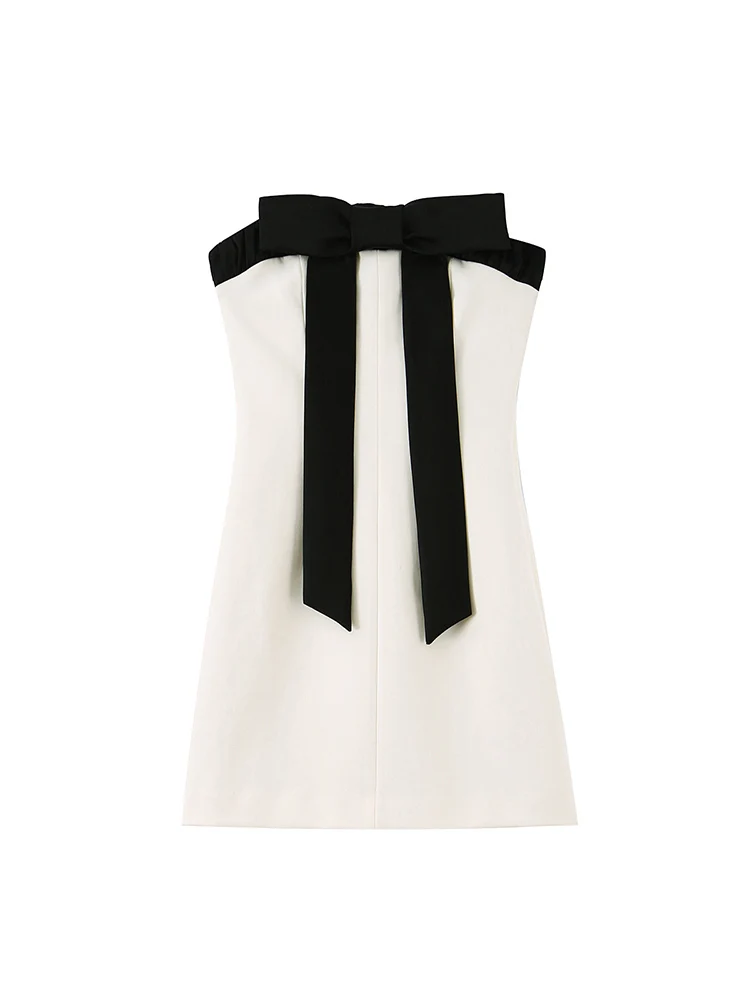 Women Sleeveless Strapless Bow Mini Dress 2026 Summer New Beach Vacation Party Elegant Short Dresses Fashion Lady Club Dress