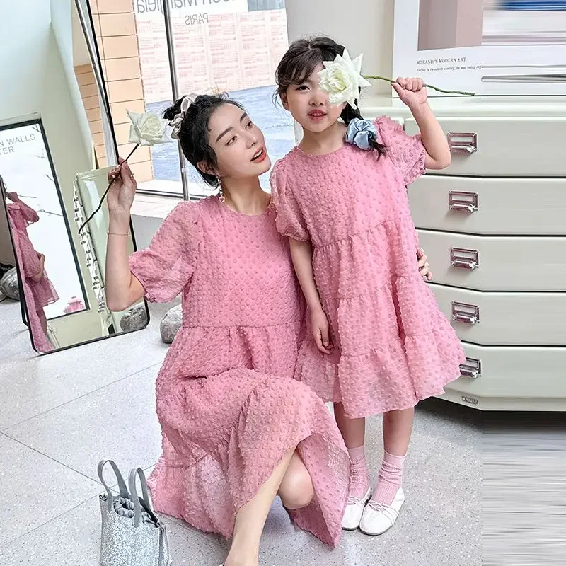 Mother Daughter Matching Dresses Summer Mommy and Me Matching Clothes Mom and Baby Girl Princess Dress Korean Women’s Clothes