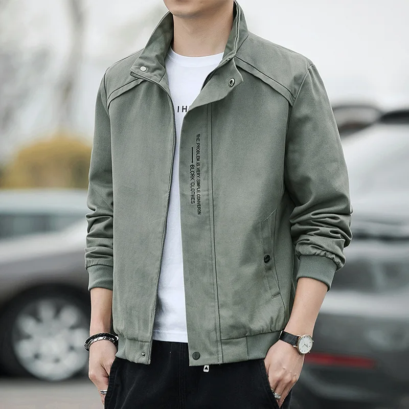 

Spring Autumn Men's Stand Up Collar Workwear Jacket Fashion Casual Versatile Top Slim Fit Baseball Jacket