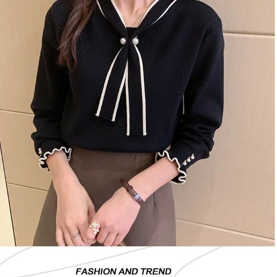 

Black Office Lady Women Girl Pullover Sweaters Long Sleeve Knit Tops Fashion Pear Solid Knitwear Women's Sweater Top Coat Cloth