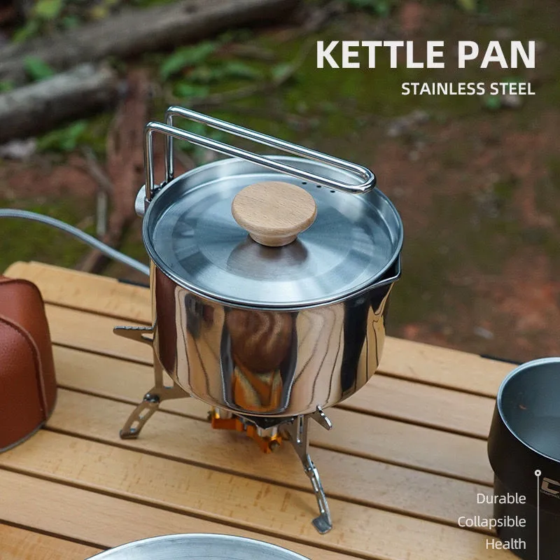 

1L Durable Stainless Steel Outdoor Camping Cooking Pots with Cover Folding Handle Hiking Picnic Cookware Kettles Saucepan