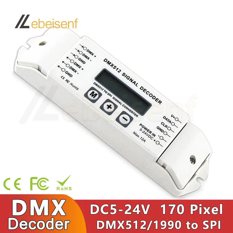 

5V 12V 24V BC-820 DMX to SPI Signal Decoder DMX512 1990 Controller Convertor for PD6803 8806 WS2811/2801/WS2812 LED Pixel Lights