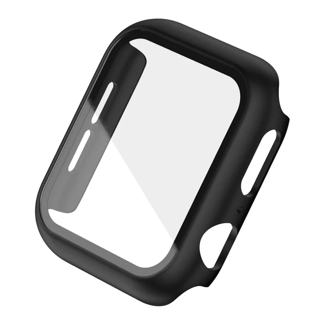 Hard PC Case for Apple Watch Series 45mm 41mm 44mm 40mm 42mm 38mm Tempered Protective Cover for Iwatch Serie 7 6 5 4 3 2 1 SE Black