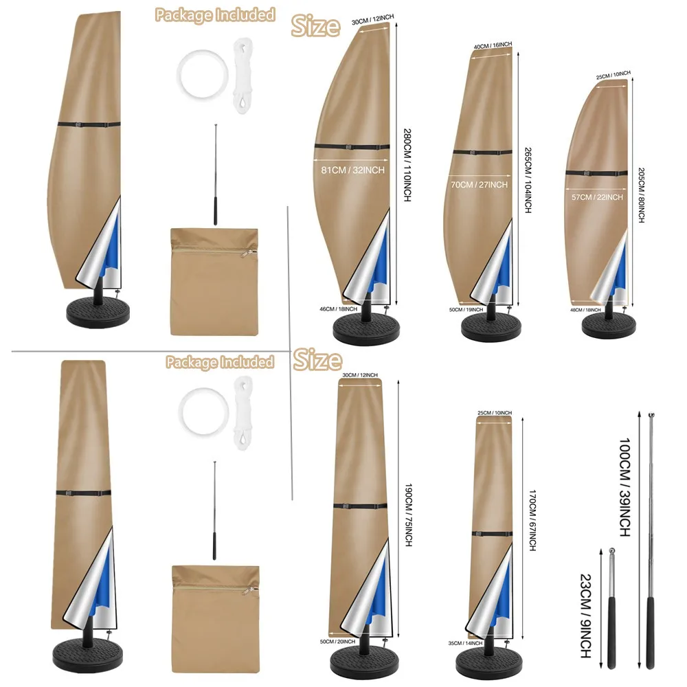 Umbrella Covers with Rod & Pull Ring for Outdoor Umbrellas Patio Umbrella Cover Waterproof Windproof Anti-UV Garden Parasol umbrella cover