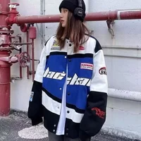 American Retro Racing Jacket Women's Baseball Coat Fashion Spring Autumn Trendy Streetwear Motorcycle Jacket Loose Fit