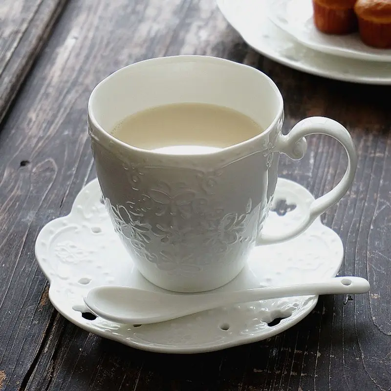 

Vintage lace butterfly relief ceramic mug/coffee cup/milk cup/breakfast cup