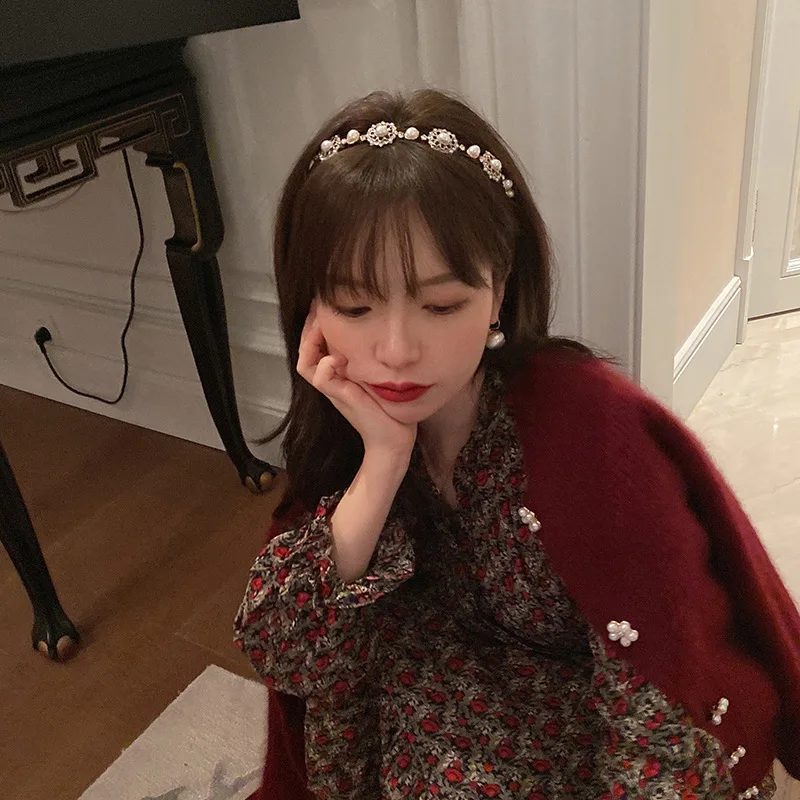 여성용 버건디 소프트 밍크 캐시미어 스웨터 코트, O넥 꽃 진주 버튼 니트 두꺼운 가디건, 가을 겨울, 시크한 신상 패션