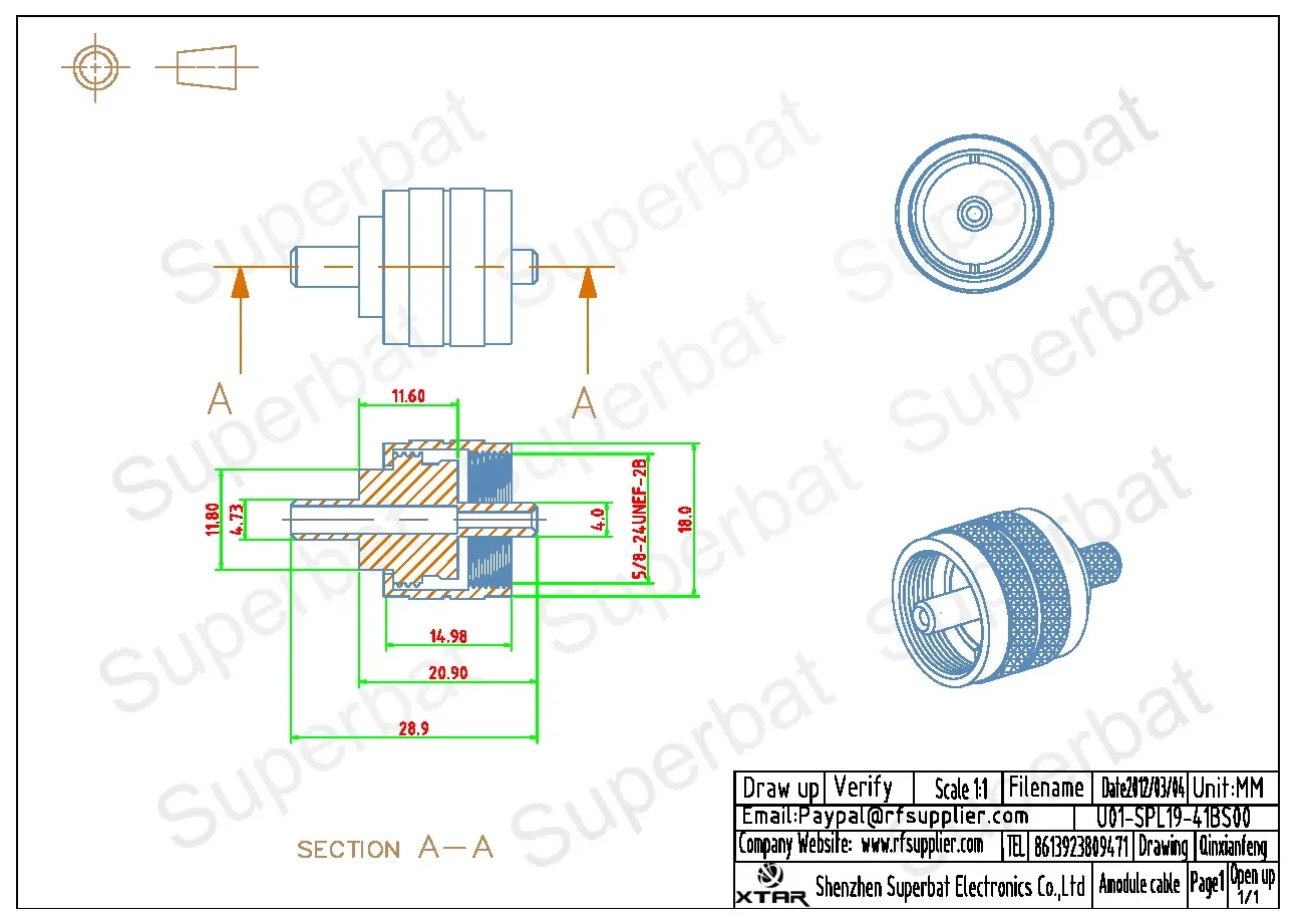 Superbat UHF Series PL-259 Male Crimp RF Coaxial Connector for RG58 RG400 RG142 LMR195 UHF Cable RF Connector