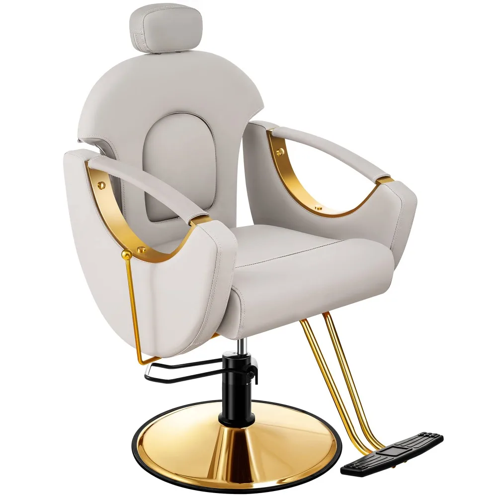 

Barber Chair Reclining Hair Salon Chair, All Purpose Gold Salon Chair for Hair Stylist, 360 Degrees Rolling Swivel Styling Chair